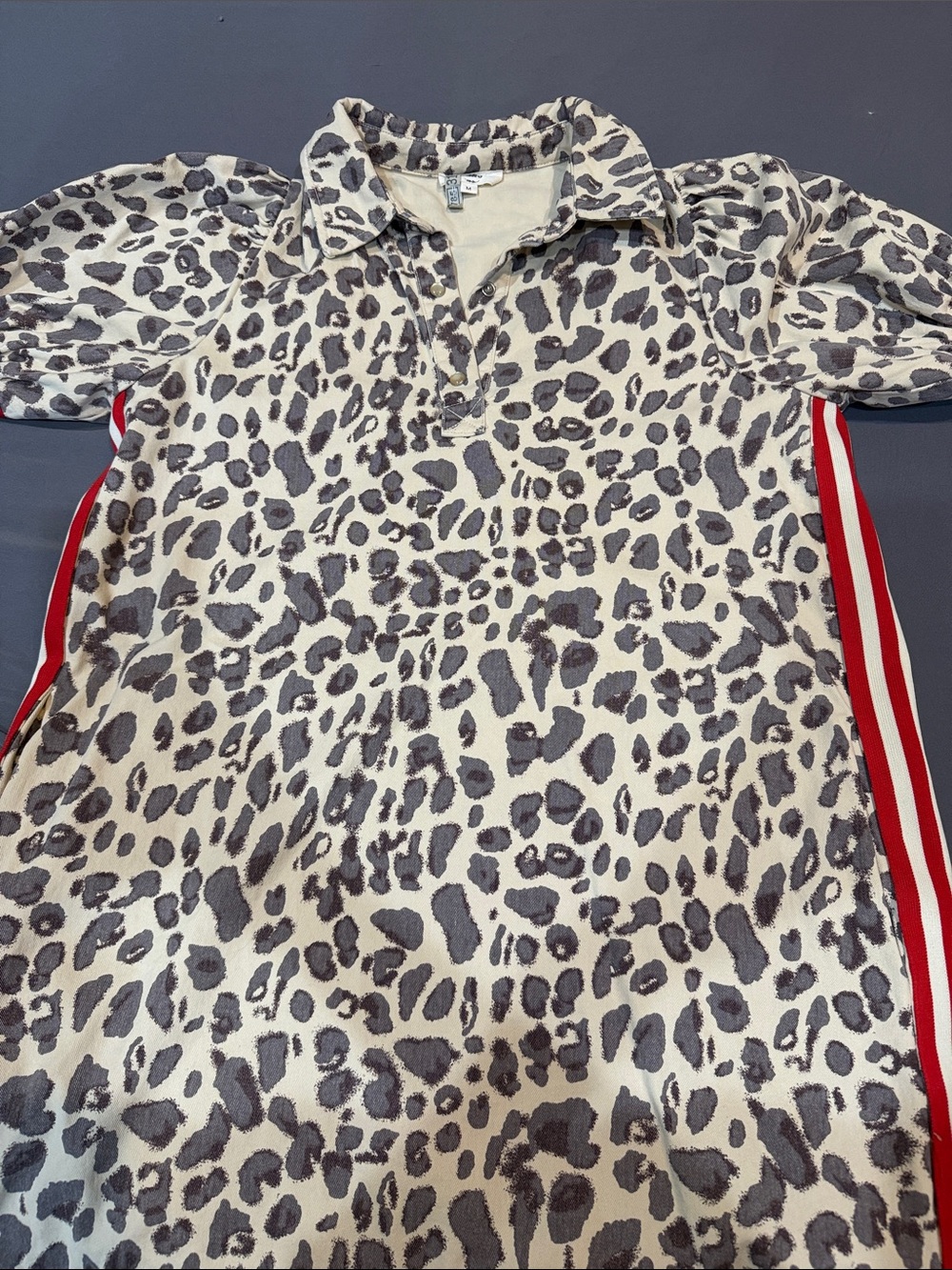 ' Leopard Print Polo Dress with Red Stripe